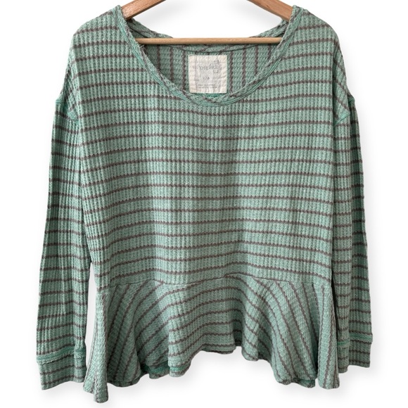 Free People Tops - Free People Auntie Em Thermal Waffle Knit Top Oversized Peplum Small